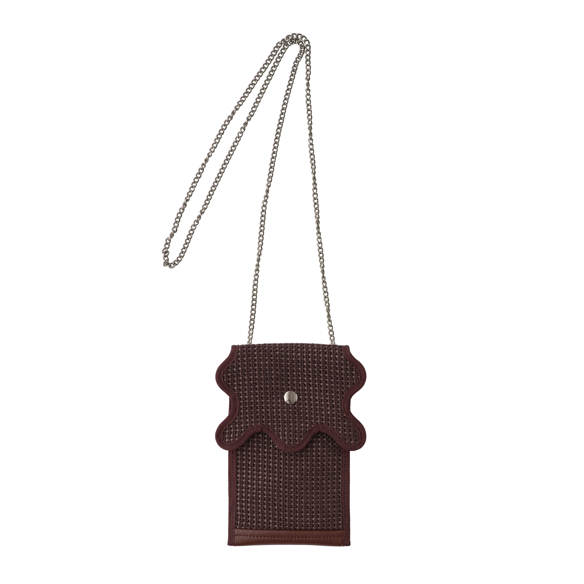 nori enomoto wave iphone folder 斜めがけできるチェーン付きスマホポーチ。2つのポケットでスマートフォンやパスポート、小物を収納。ミニバッグ代わりにも使える多機能ショルダーケース。