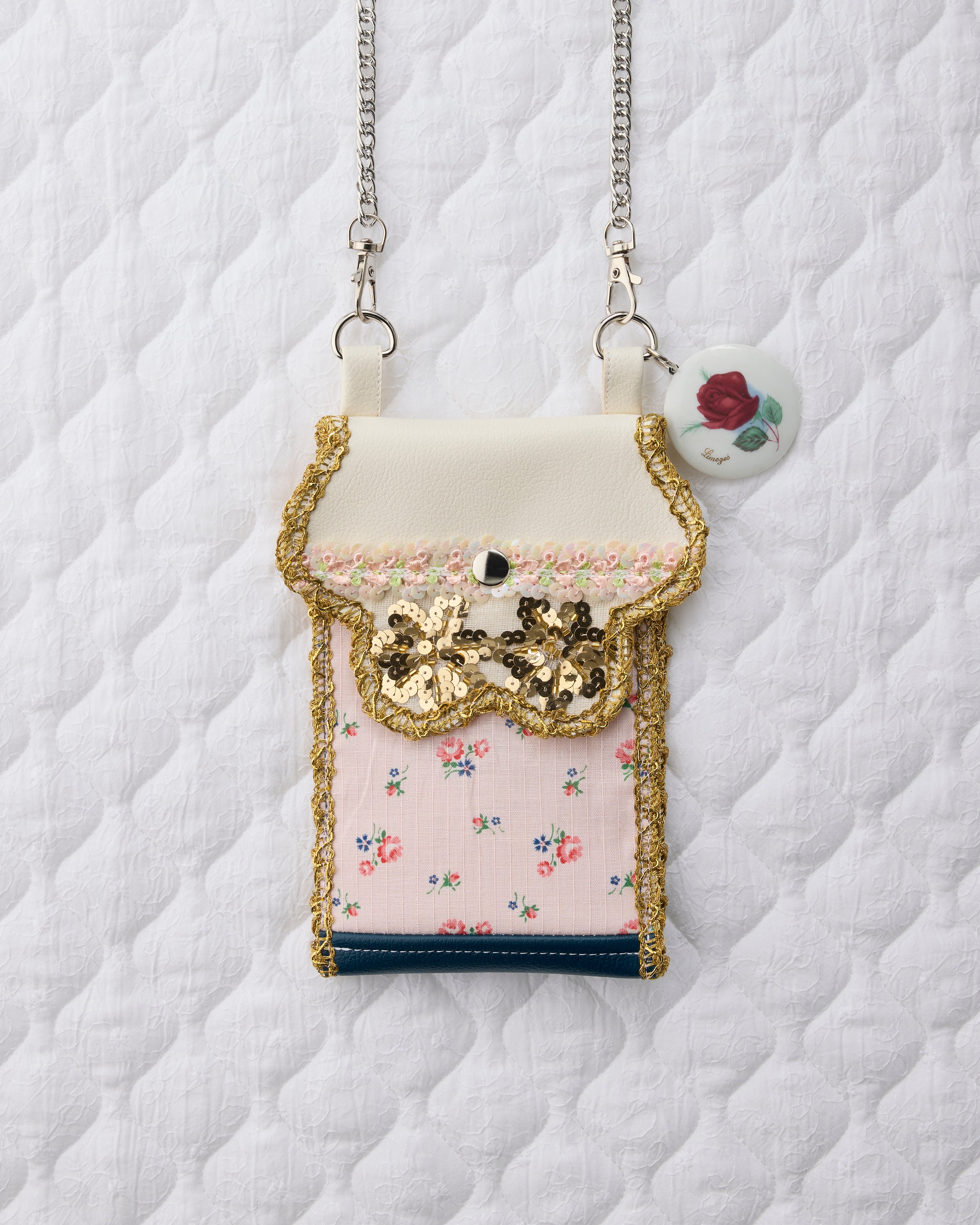 ノリエノモト paris special twinkle wave phone holder パリスペ 限定 スマホショルダー 前後ポケット付き ヴィンテージリボン