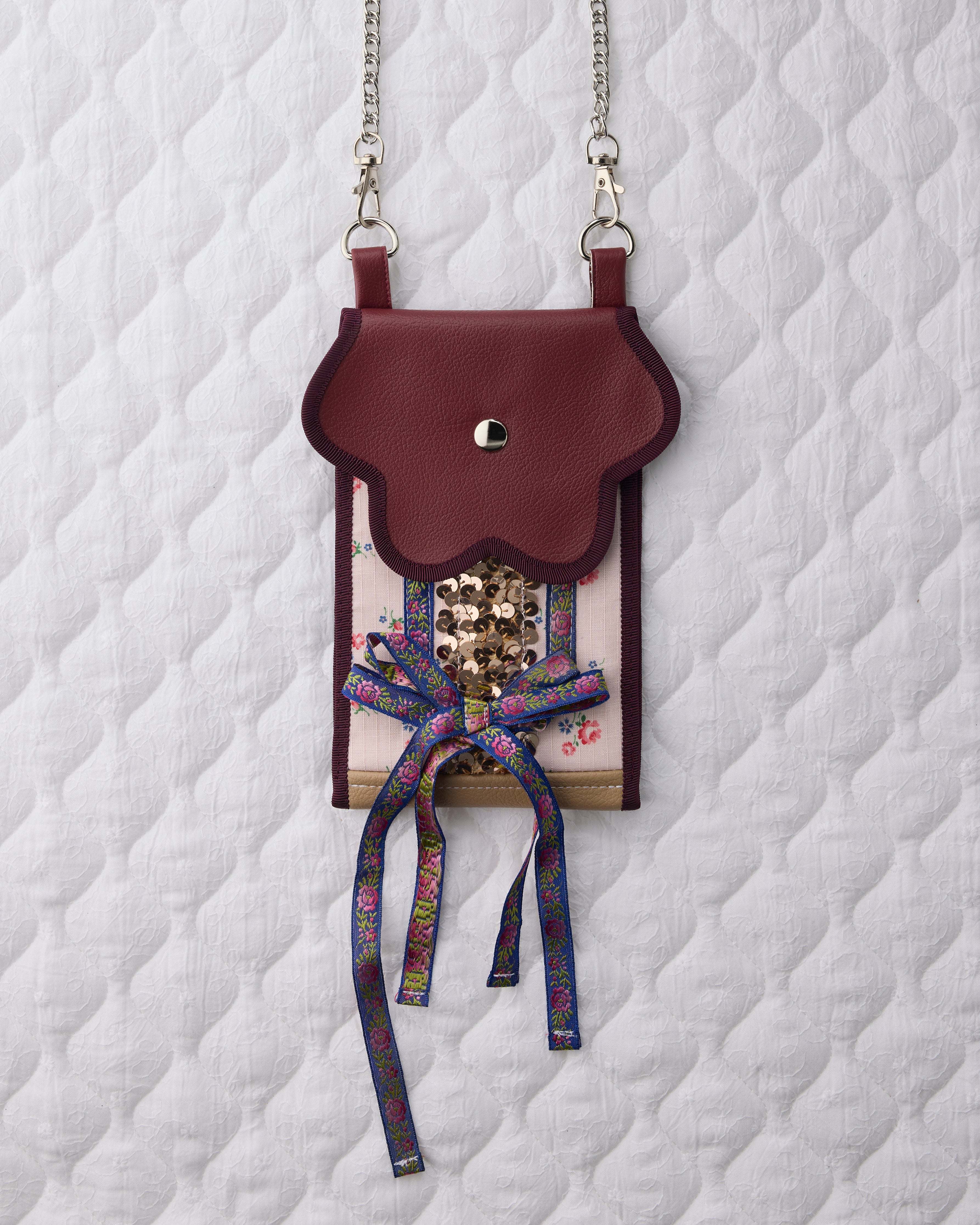 ノリエノモト paris special twinkle wave phone holder パリスペ 限定 スマホショルダー 前後ポケット付き ヴィンテージリボン