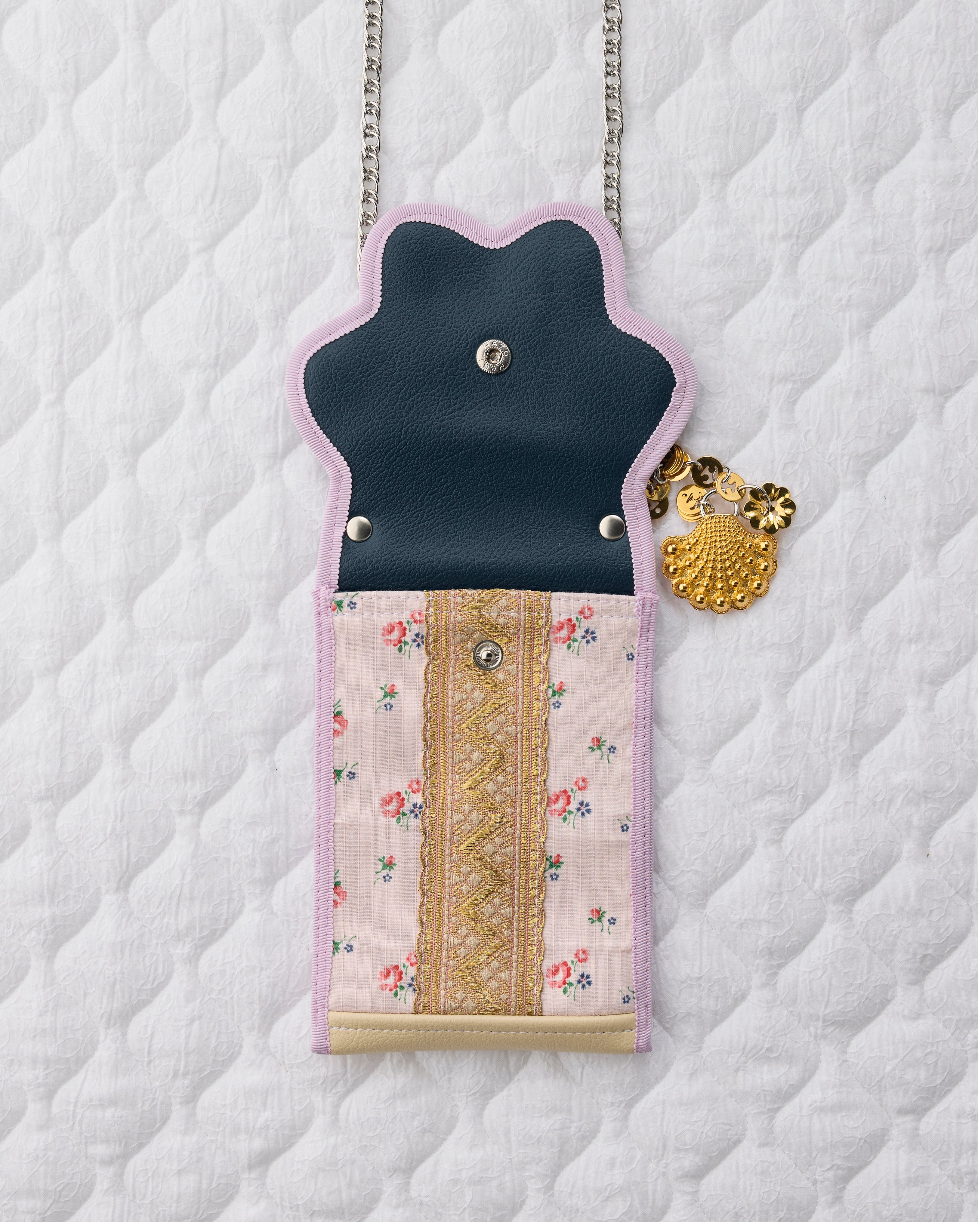 ノリエノモト paris special twinkle wave phone holder パリスペ 限定 スマホショルダー 前後ポケット付き ヴィンテージリボン