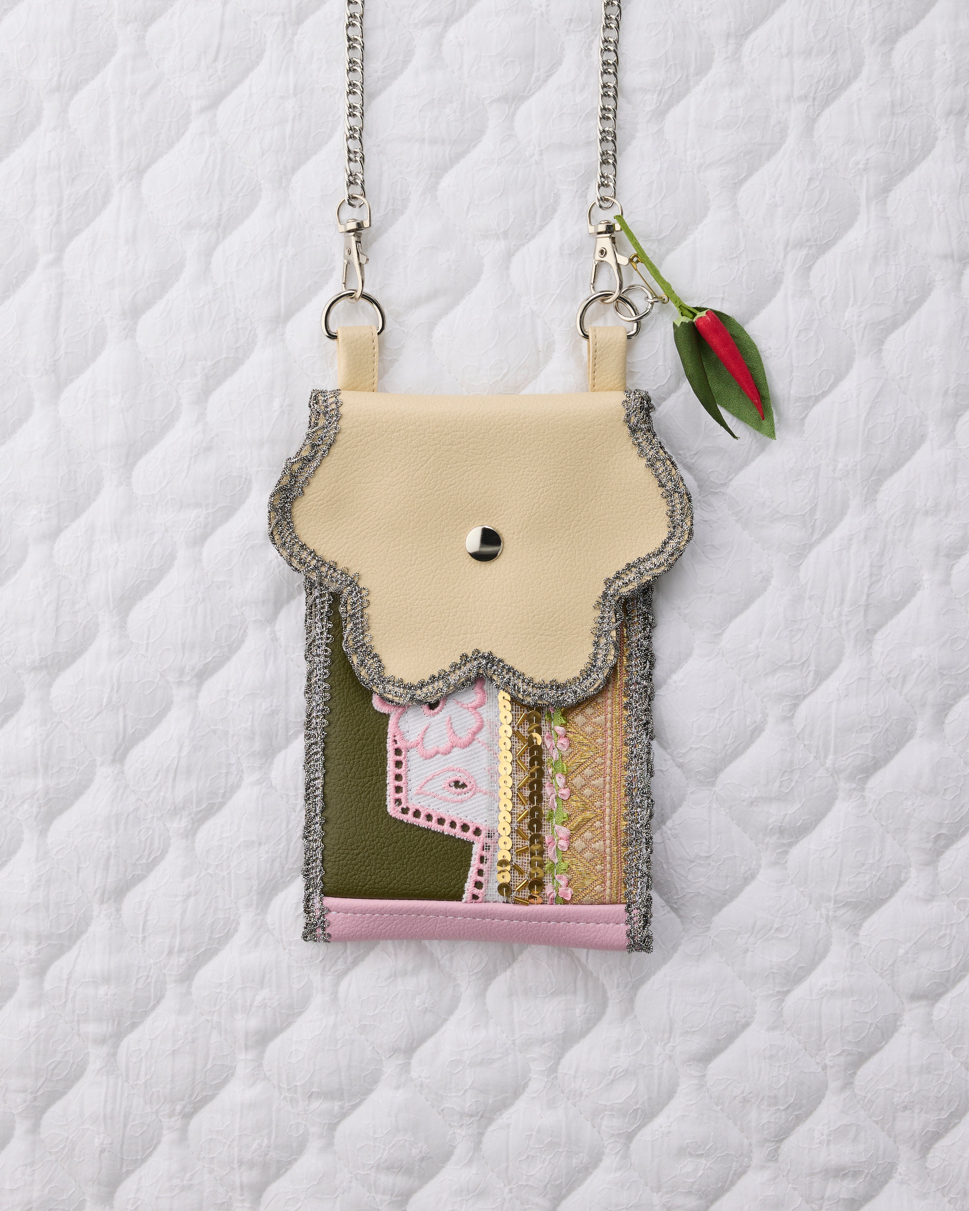 ノリエノモト paris special twinkle wave phone holder パリスペ 限定 スマホショルダー 前後ポケット付き ヴィンテージリボン