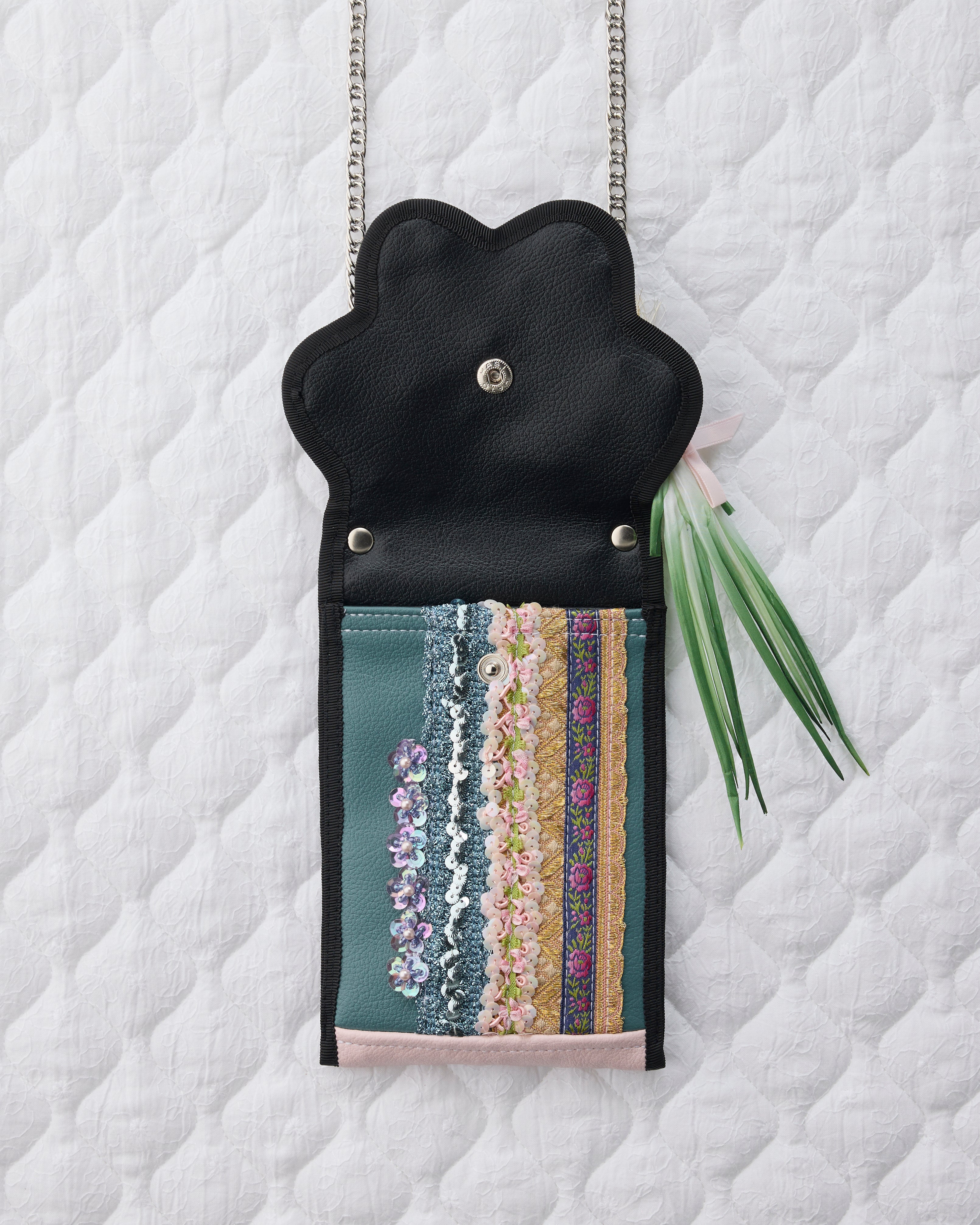 ノリエノモト paris special twinkle wave phone holder パリスペ 限定 スマホショルダー 前後ポケット付き ヴィンテージリボン