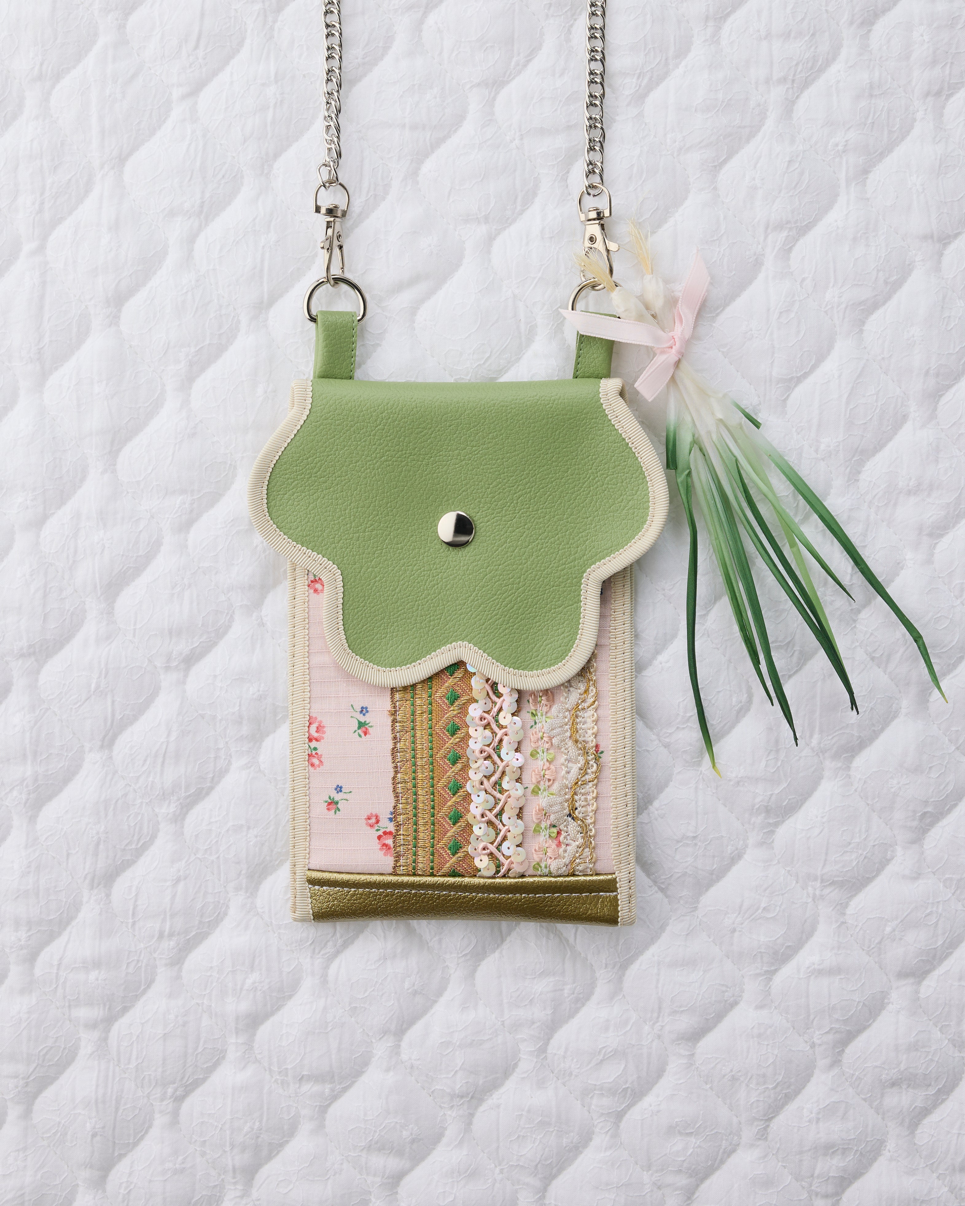 ノリエノモト paris special twinkle wave phone holder パリスペ 限定 スマホショルダー 前後ポケット付き ヴィンテージリボン