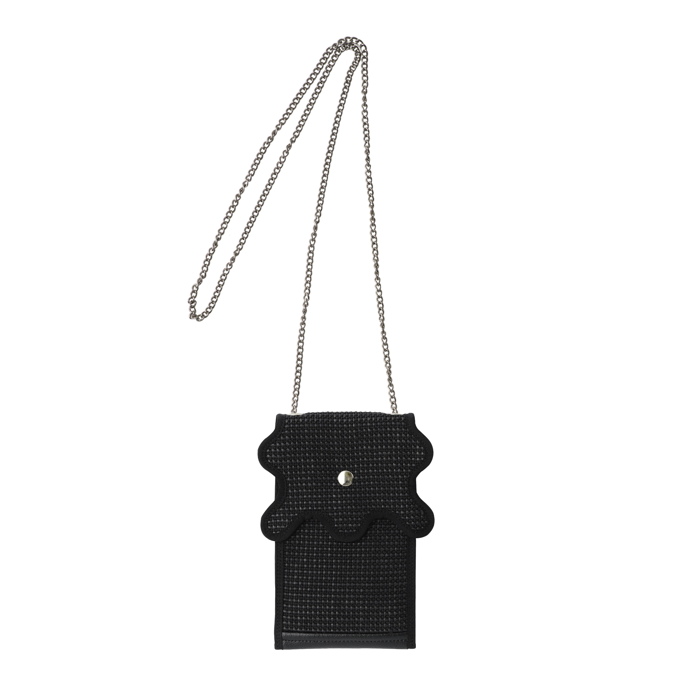 nori enomoto　wave iphone folder　斜めがけできるチェーン付きスマホポーチ。2つのポケットでスマートフォンやパスポート、小物を収納。ミニバッグ代わりにも使える多機能ショルダーケース。